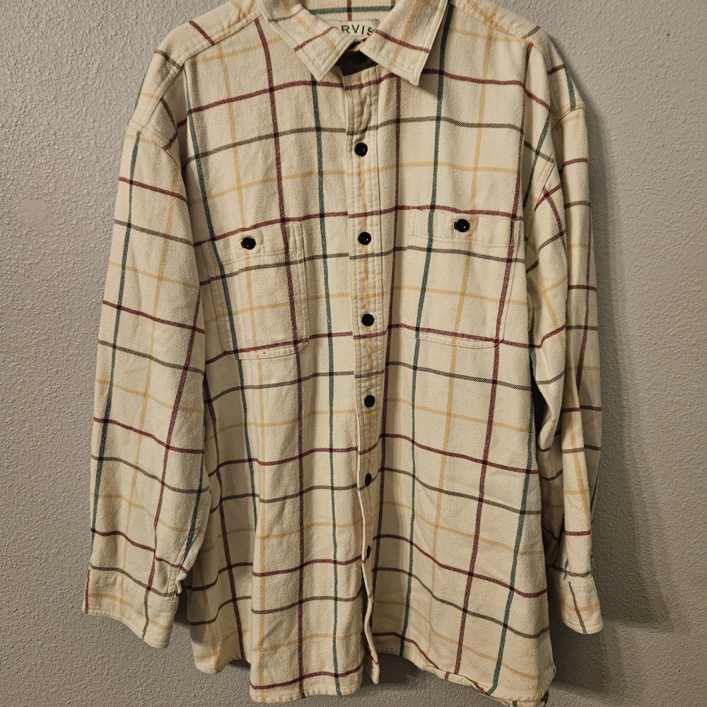 Orvis Cream Plaid Casual Button Down Shirt